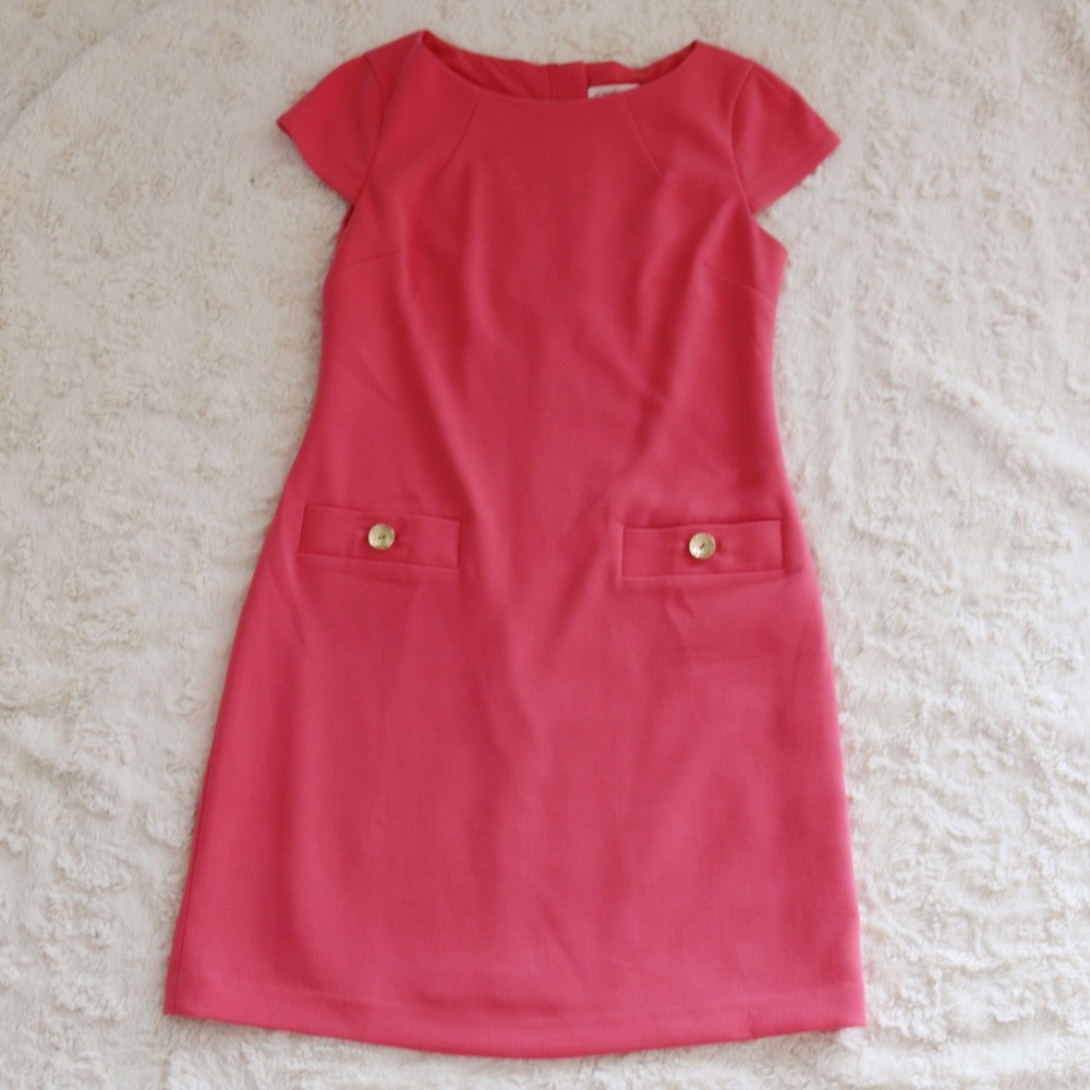 Eliza J Cap Sleeve Coral Sheath Dress 4